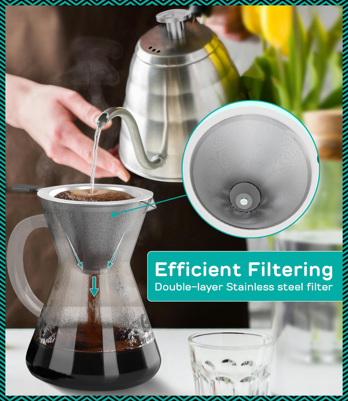 40oz Stainless Steel Gooseneck Kettle and 14oz Pour Over Coffee Maker R2195