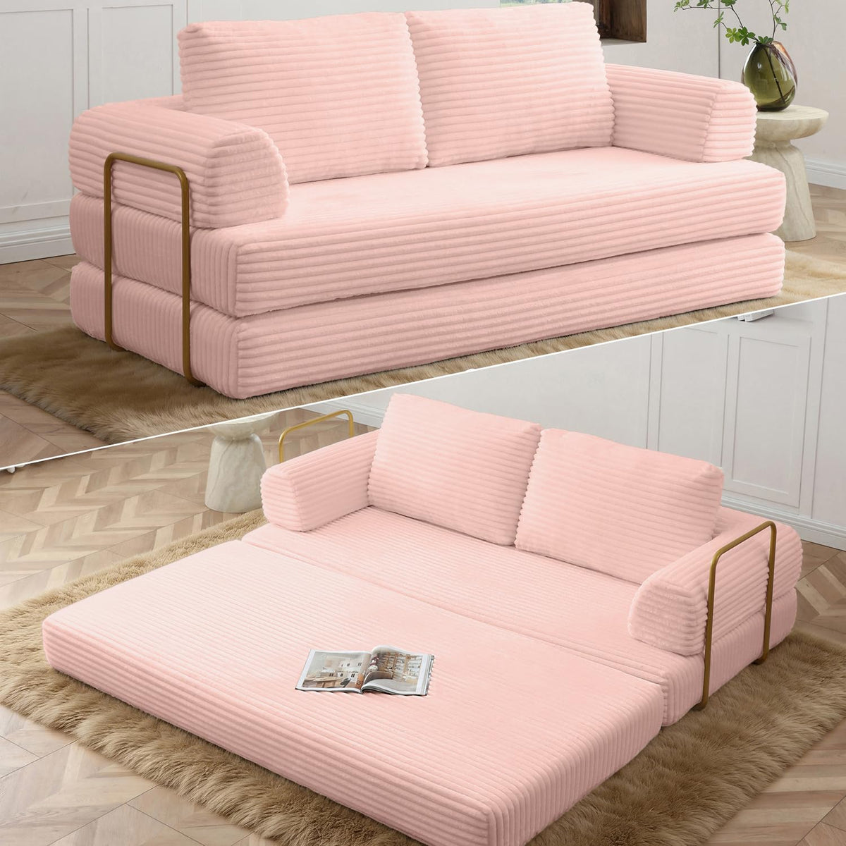 Pink Convertible Sleeper Sofa Bed E134