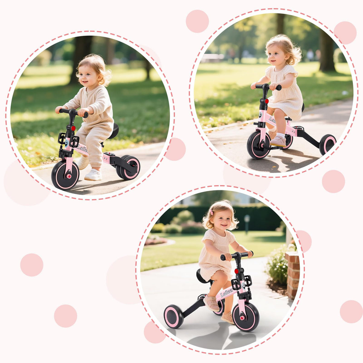 Folding Kids Tricycle with Adjustable Seat & Removable Pedal, Pink K92903