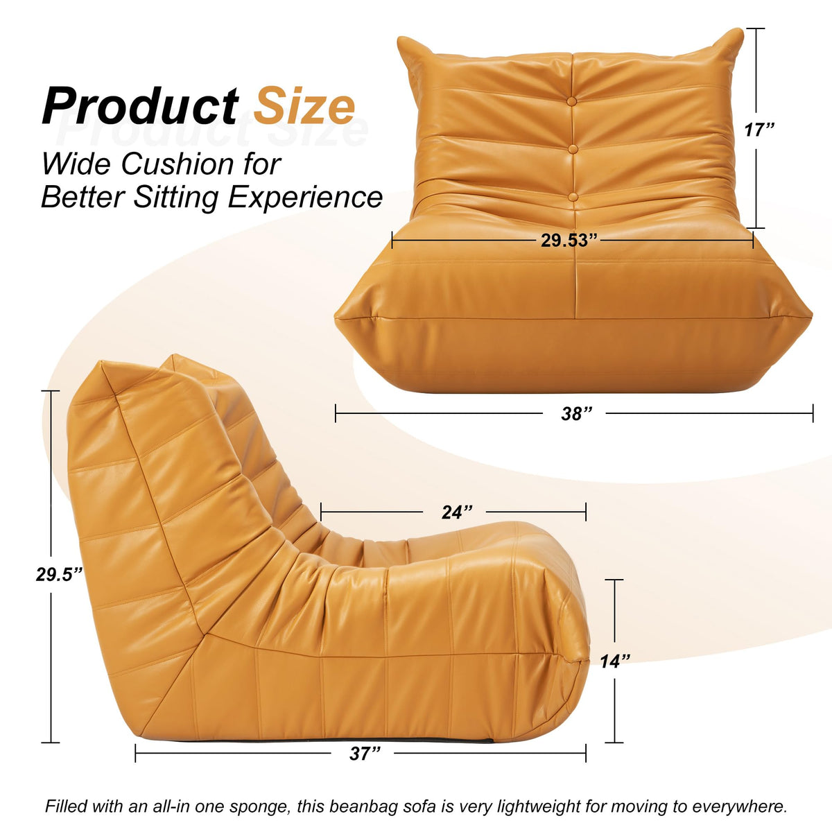 Leather Memory Foam Bean Bag Chair I316240