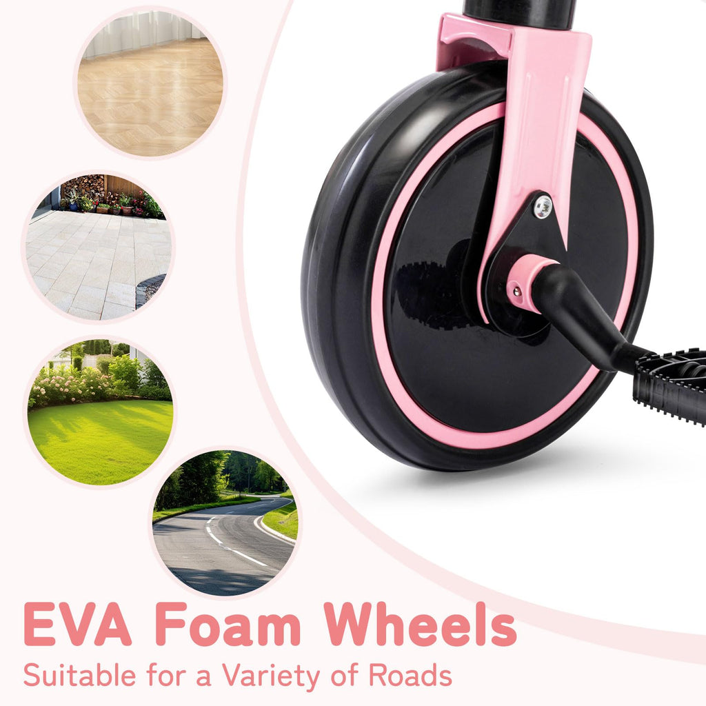 Folding Kids Tricycle with Adjustable Seat & Removable Pedal, Pink K92903
