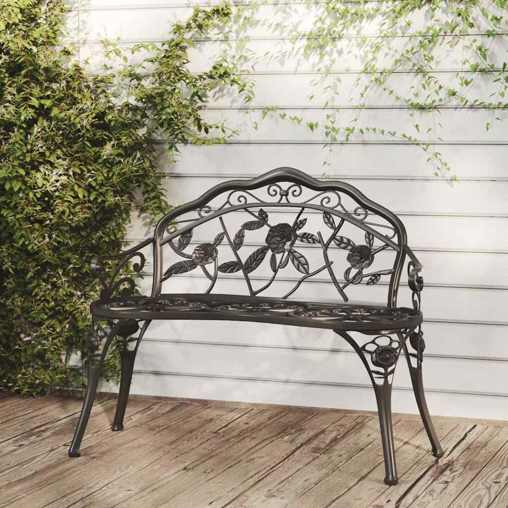 Cast Aluminum Black Patio Bench with Backrest C846677