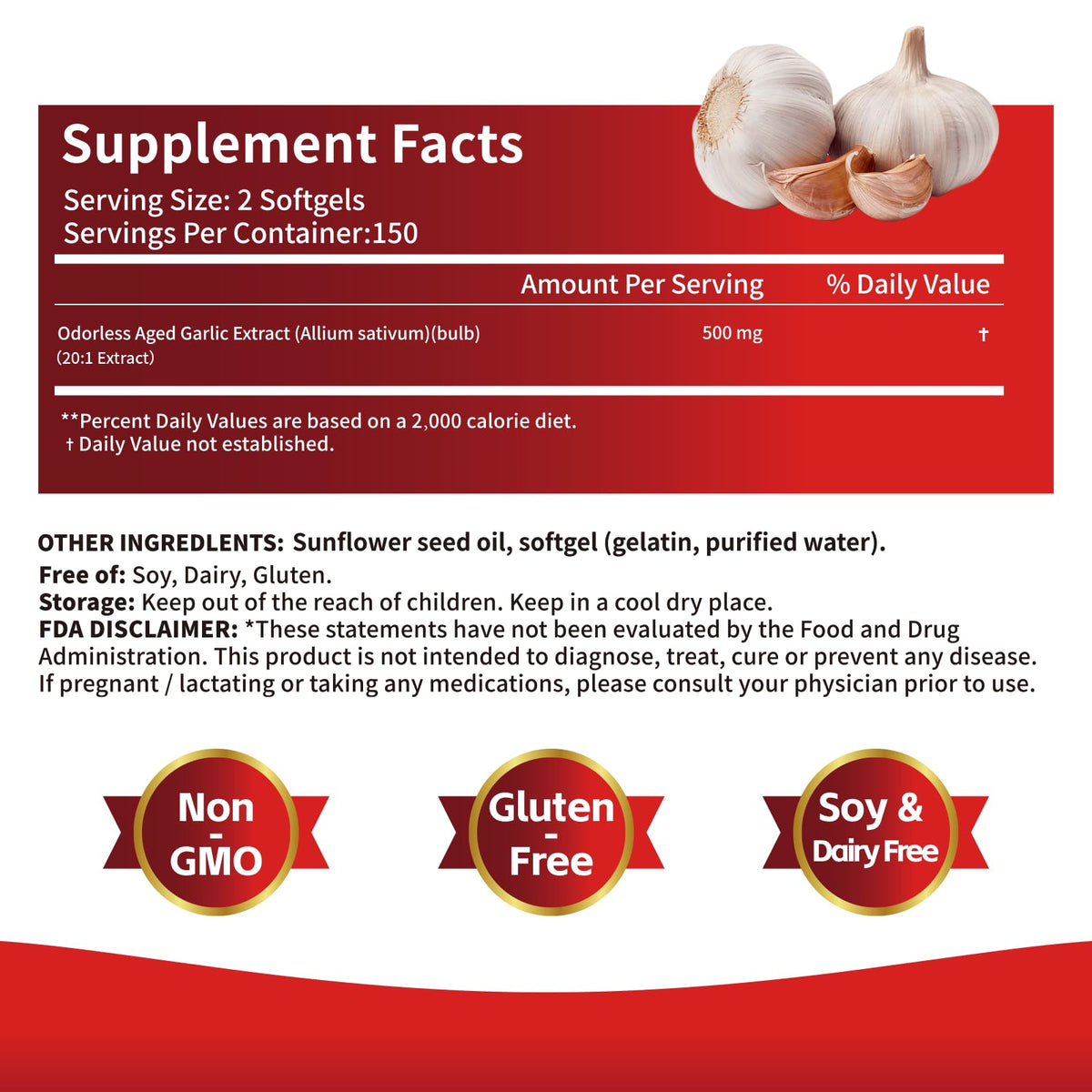 Aged Garlic Extract Supplements 300 Softgels G8209