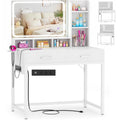 White Vanity Desk with Mirror and Drawers V66165