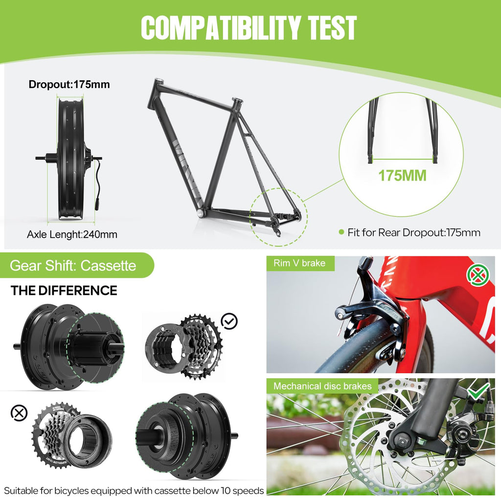 1000W Rear Hub Motor Fat Tire Ebike Conversion Kit I111252