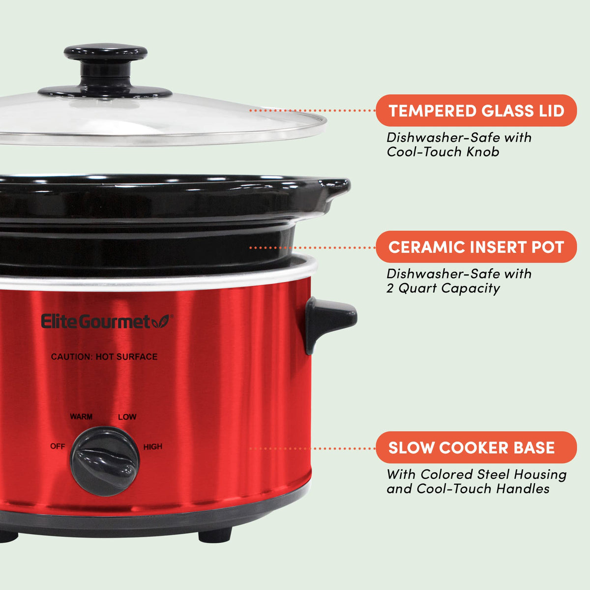 Electric Oval Slow Cooker, 2 Qt, Metallic Red S56185