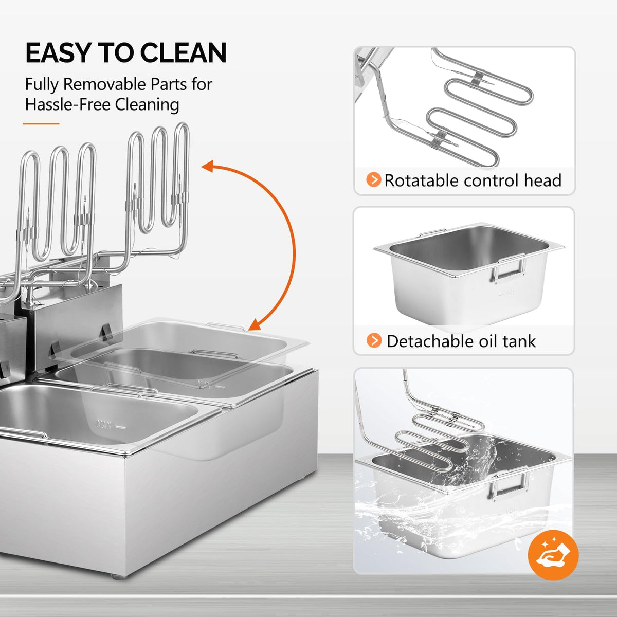 22.8QT Stainless Steel Electric Double Deep Fryer with Baskets & Lids Q2480