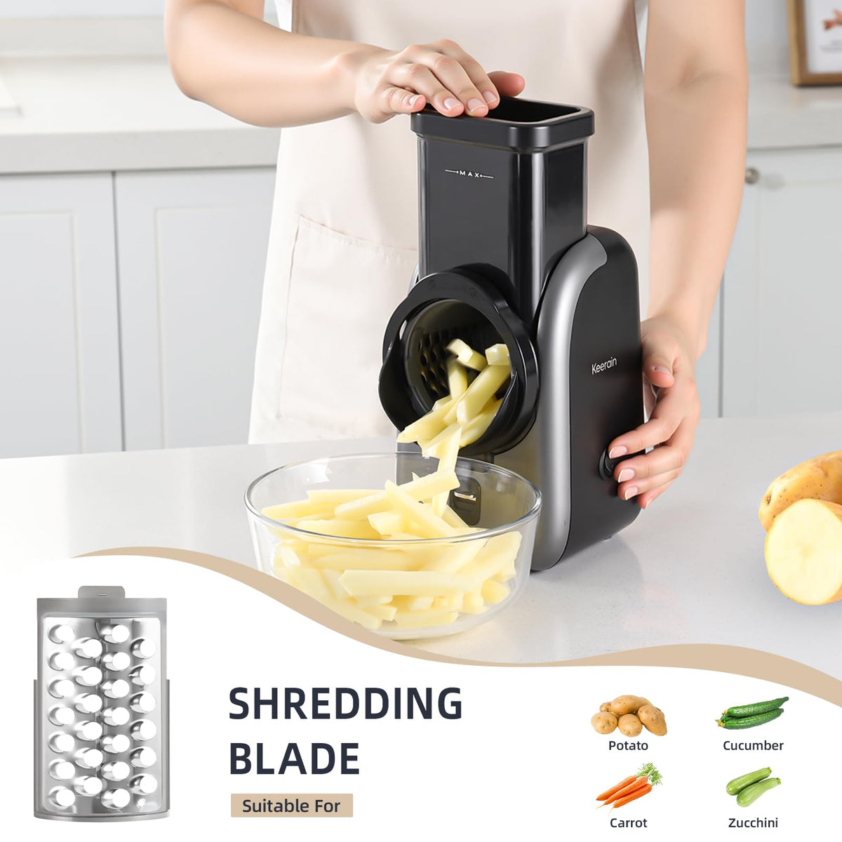 Electric Vegetable Slicer and Cheese Grater with 4 Stainless Steel Blades E6576