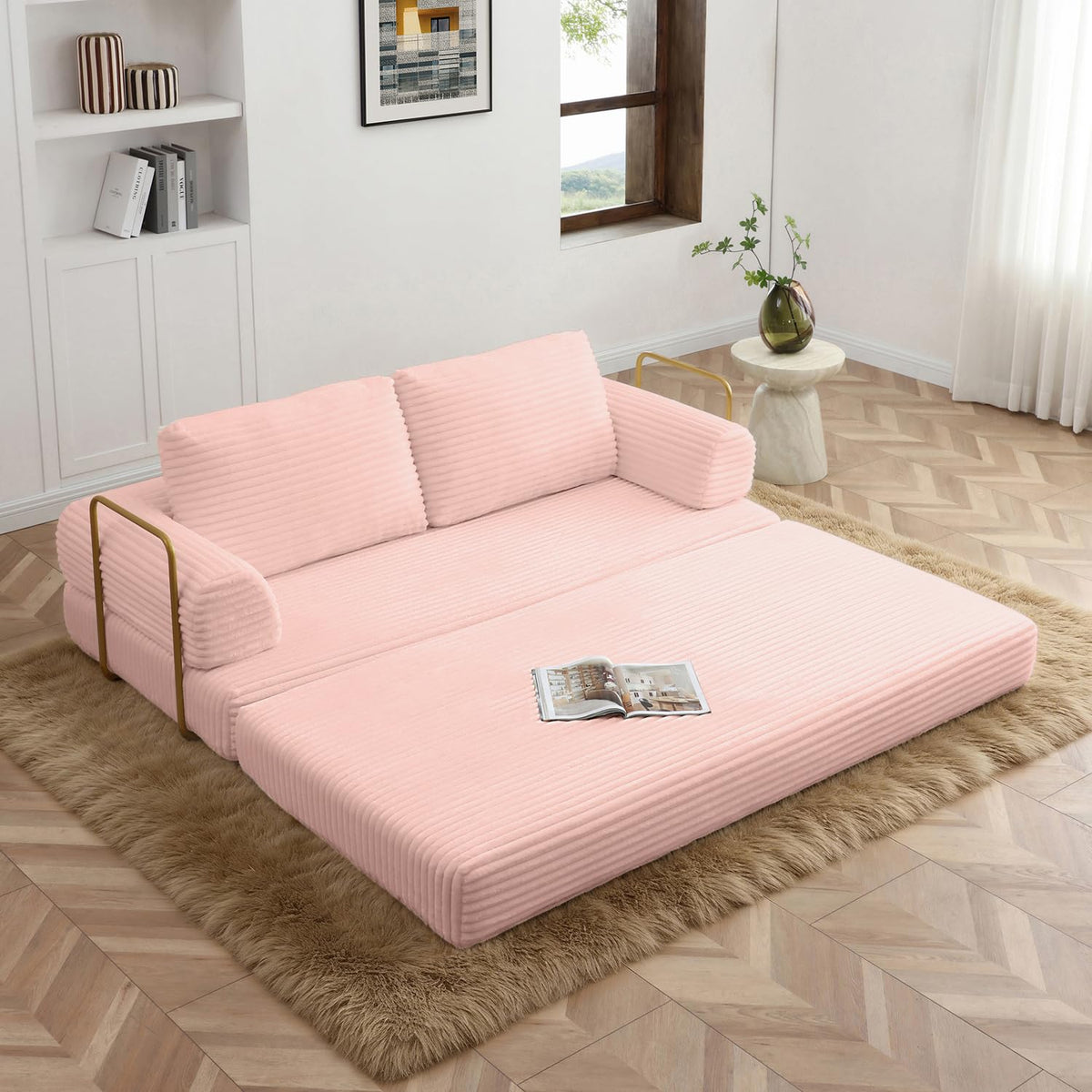 Pink Convertible Sleeper Sofa Bed E134
