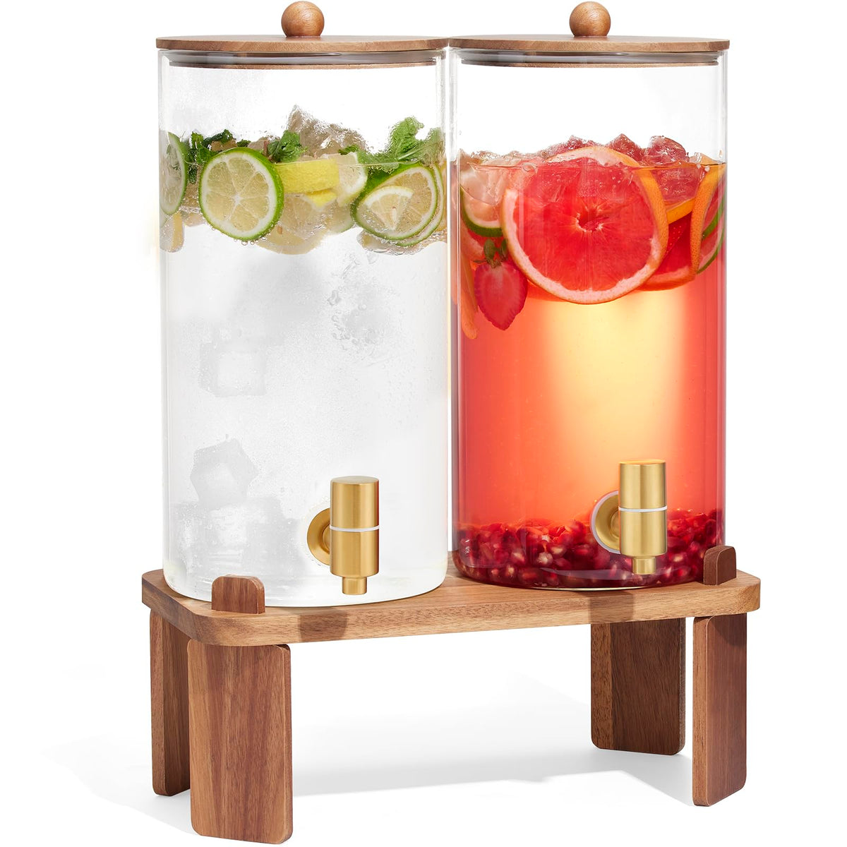 2pcs 1.5 Gallon Glass Drink Dispenser with Wood Stand Q207