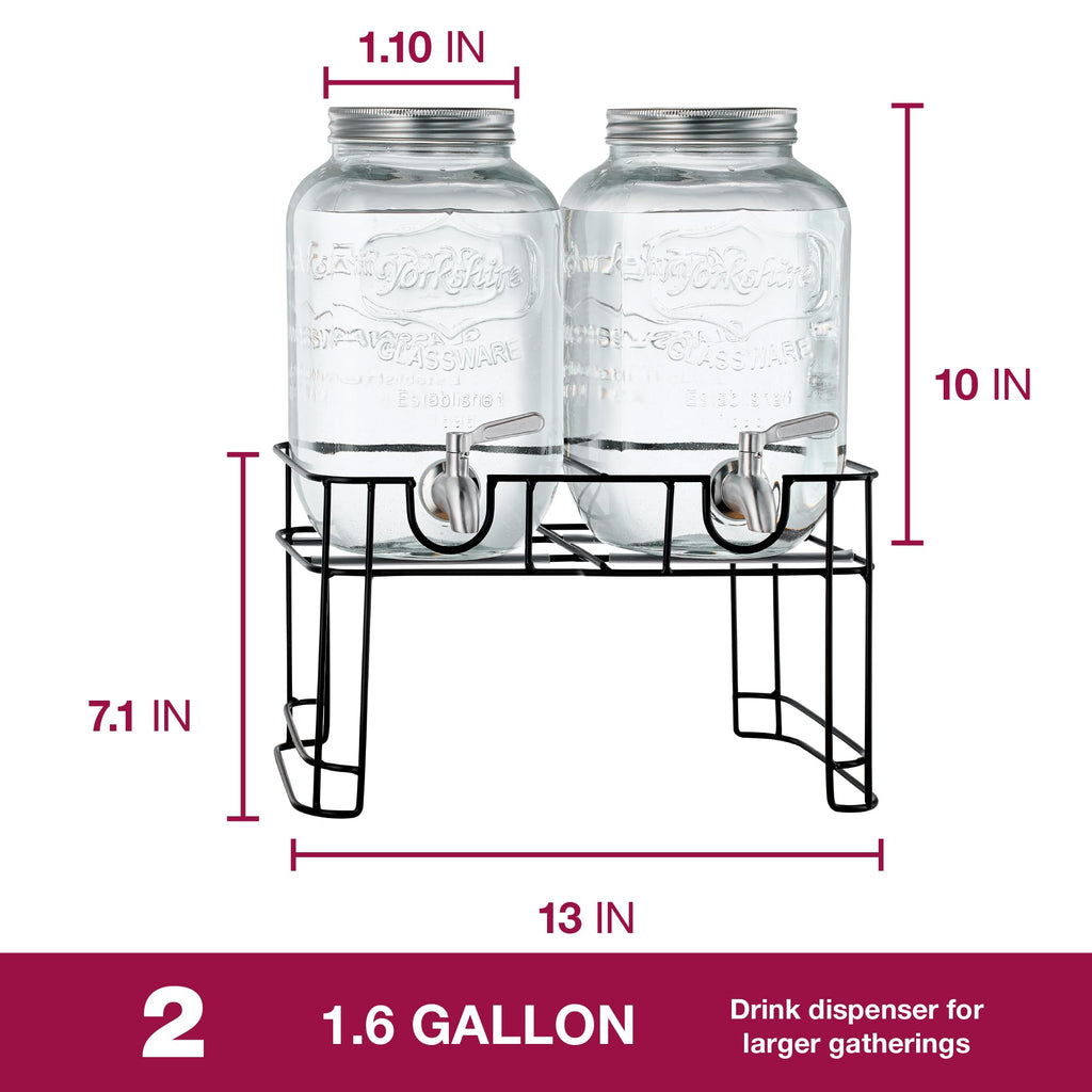 Glass Drink Dispenser with Stand, 1 Gallon, 2-Pack G433