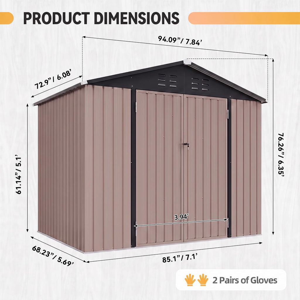 Brown Galvanized Steel Outdoor Storage Shed M353266