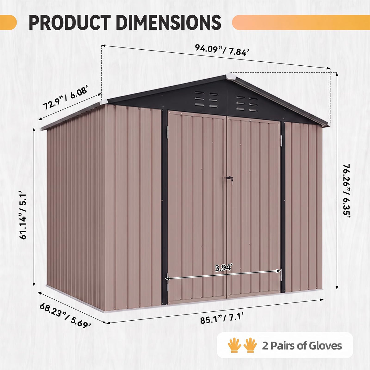 Brown Galvanized Steel Outdoor Storage Shed M353266