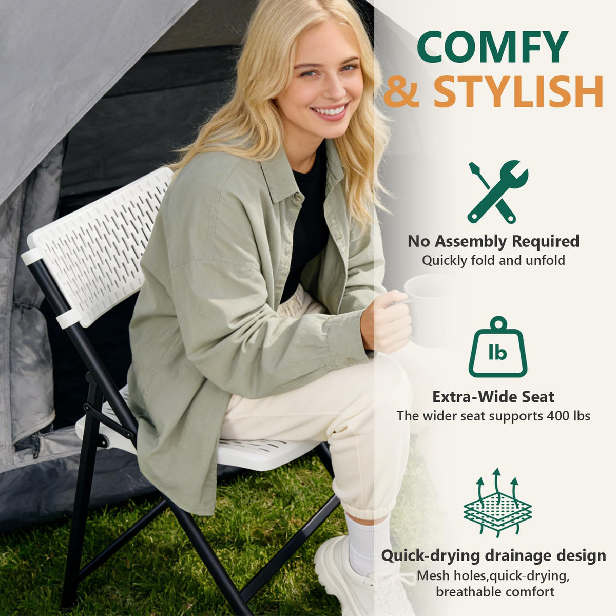 White 4-Pack Folding Chairs with Steel Frame E746