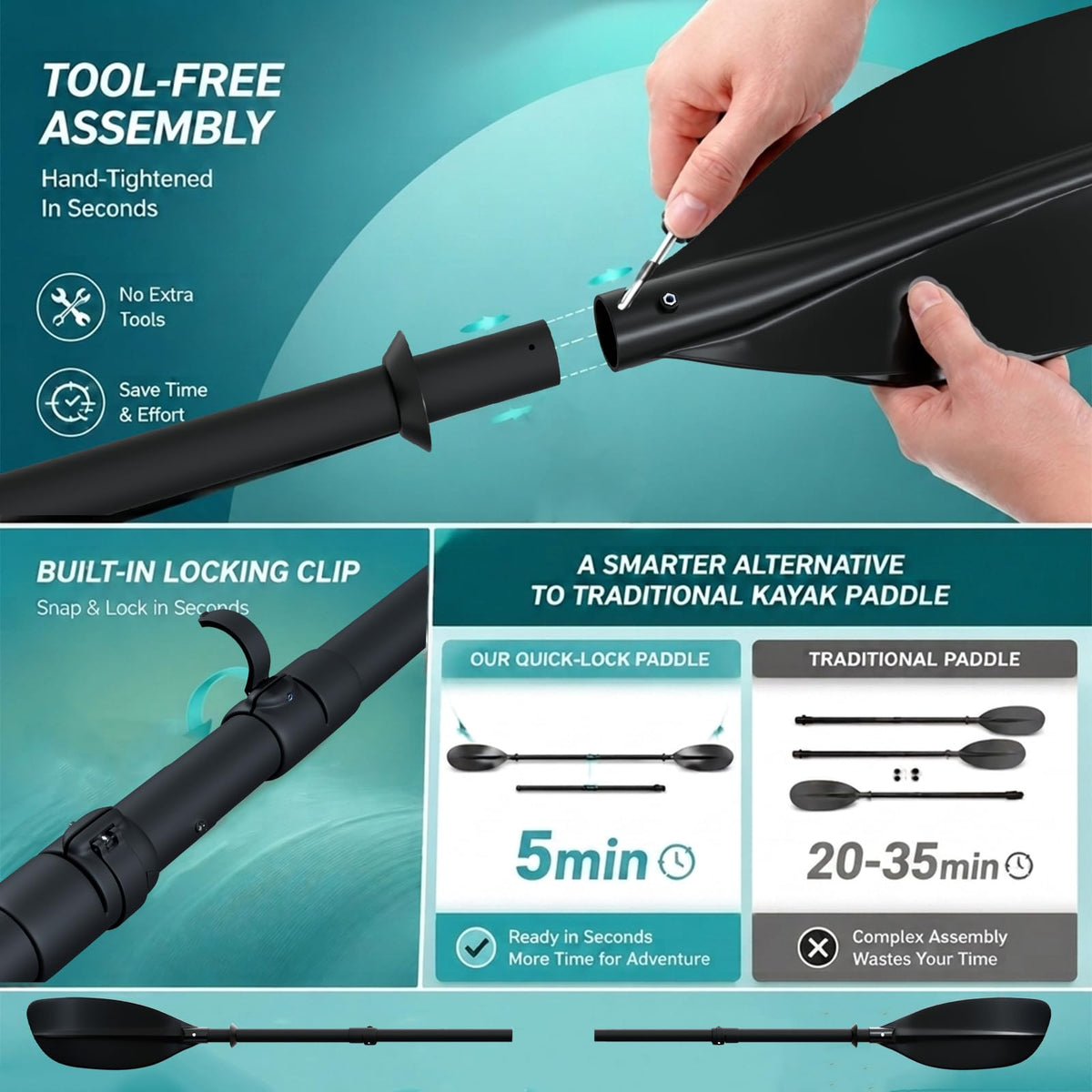 4 Piece Adjustable Kayak Paddle with Storage Bag F678