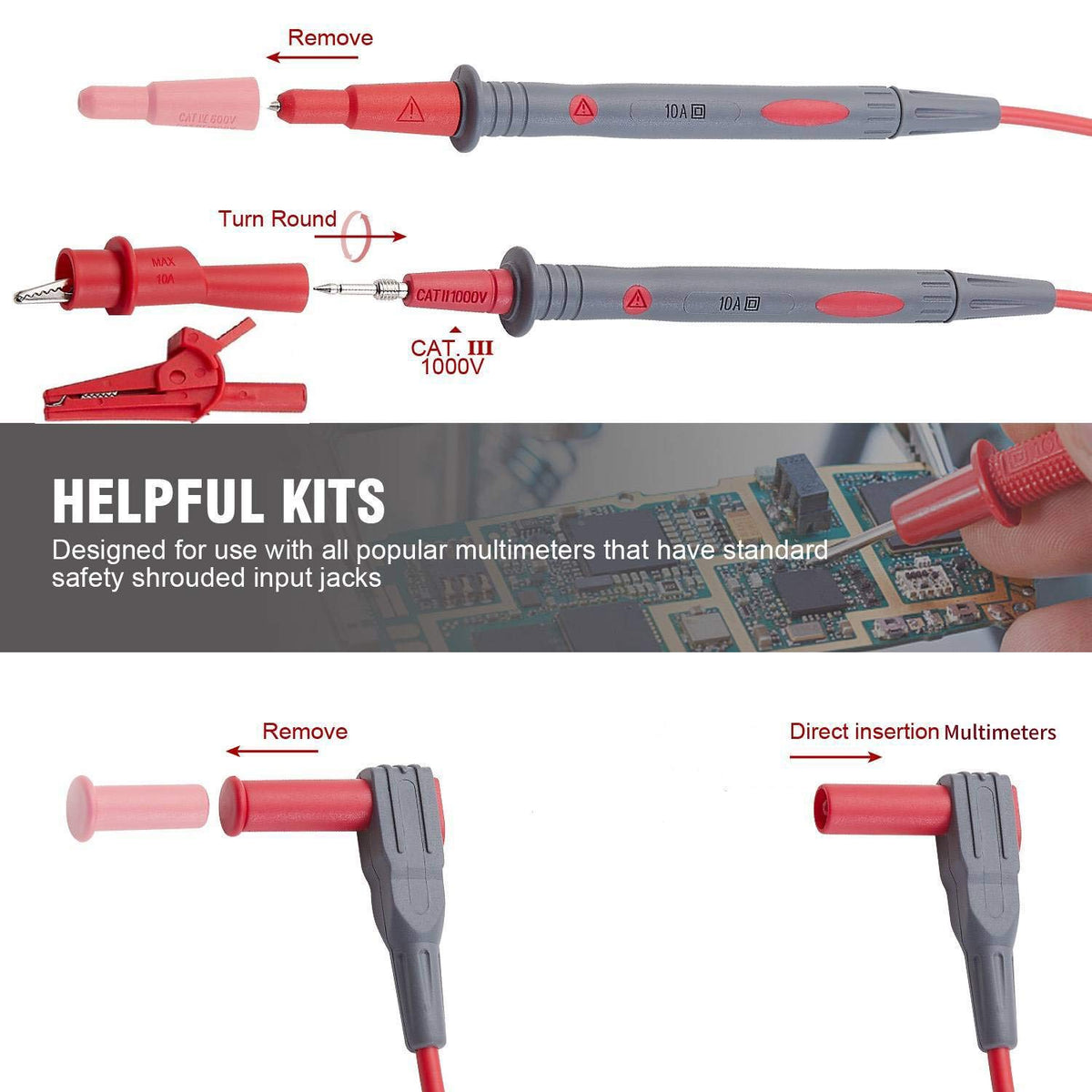 Silicone Multimeter Test Leads with Alligator Clips E269852