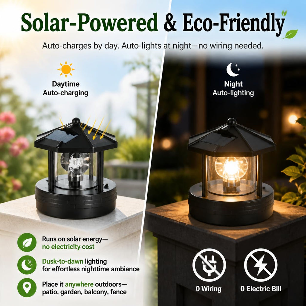 Solar Lighthouse Lamp with Rotating Beacon IP44 Waterproof LED Light D9536