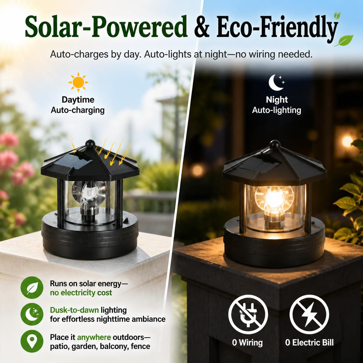 Solar Lighthouse Lamp with Rotating Beacon IP44 Waterproof LED Light D9536