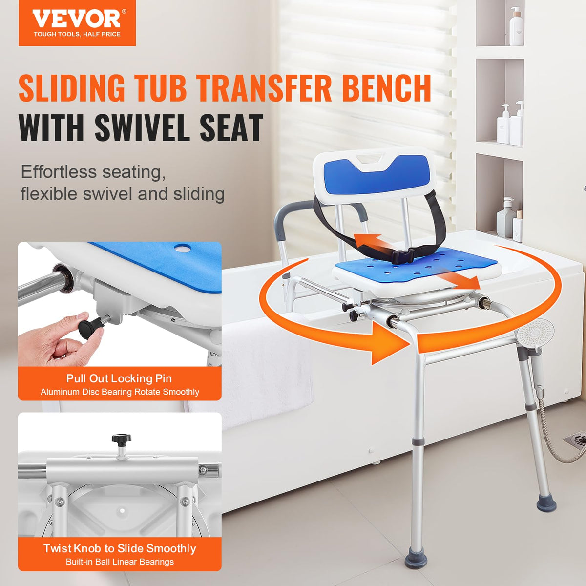 Sliding Tub Transfer Bench with 360 Degree Swivel Seat W1257