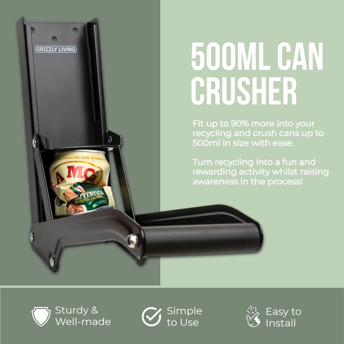 Heavy Duty Wall Mounted Can Crusher for 12-16oz Cans T381862