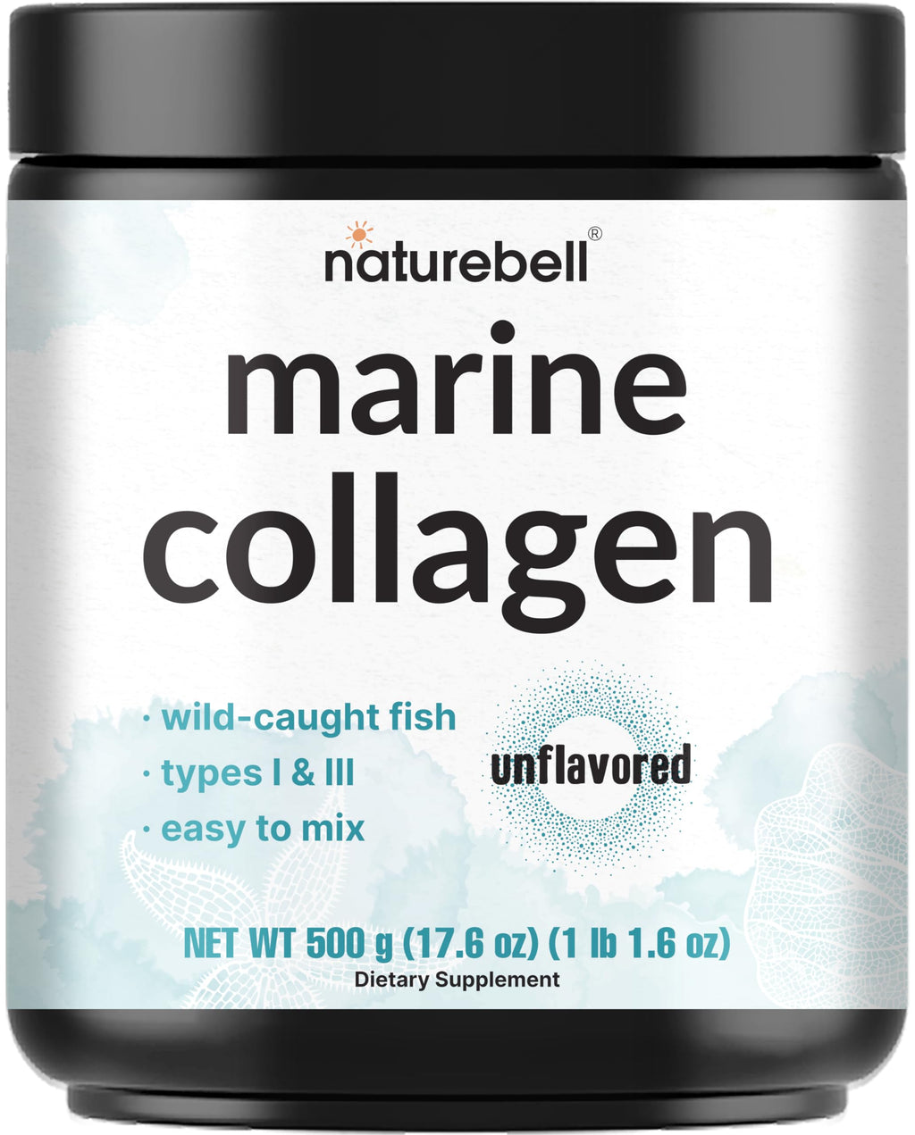 Marine Collagen Powder, 500g Hydrolyzed Type I & III Peptides, Unflavored J395