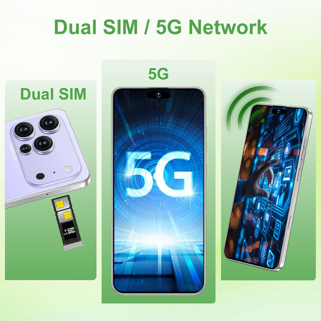Unlocked Cell Phone 16GB+512GB Smartphone 6.99" HD Screen Android 15 5G 7000mAh (Purple) L274