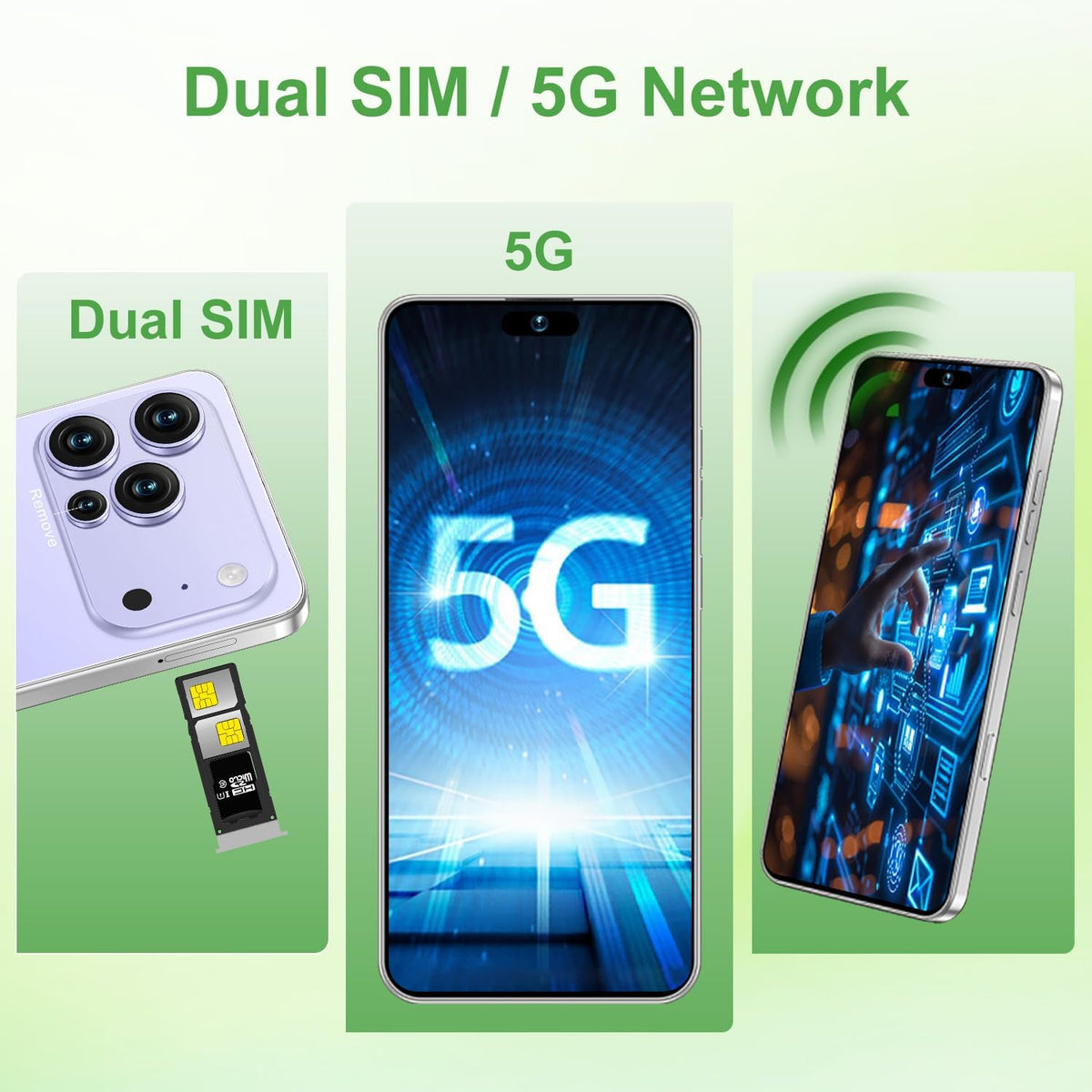 Unlocked Cell Phone 16GB+512GB Smartphone 6.99" HD Screen Android 15 5G 7000mAh (Purple) L274