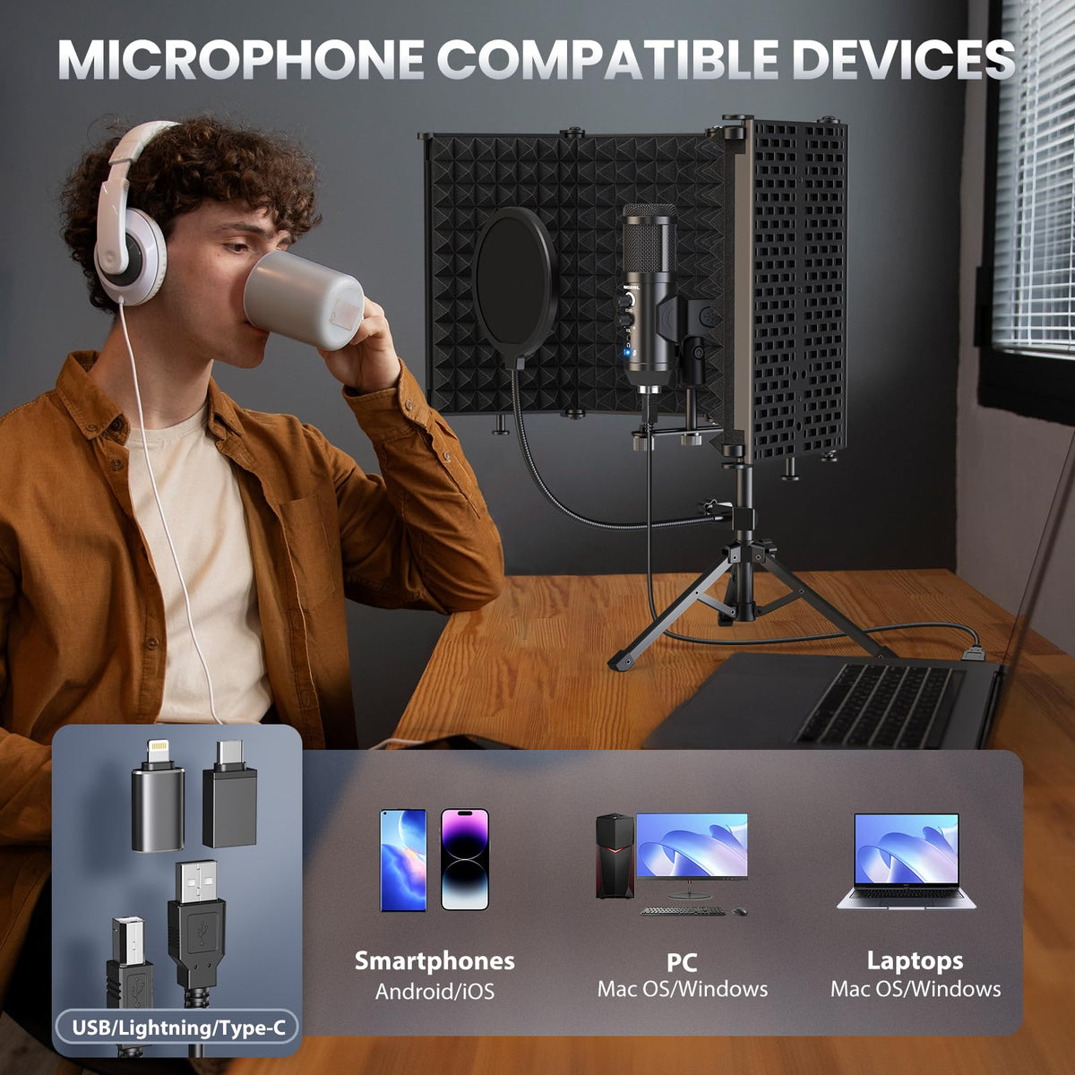 Microphone Isolation Shield with Pop Filter & Tri-Stand Kit E328648