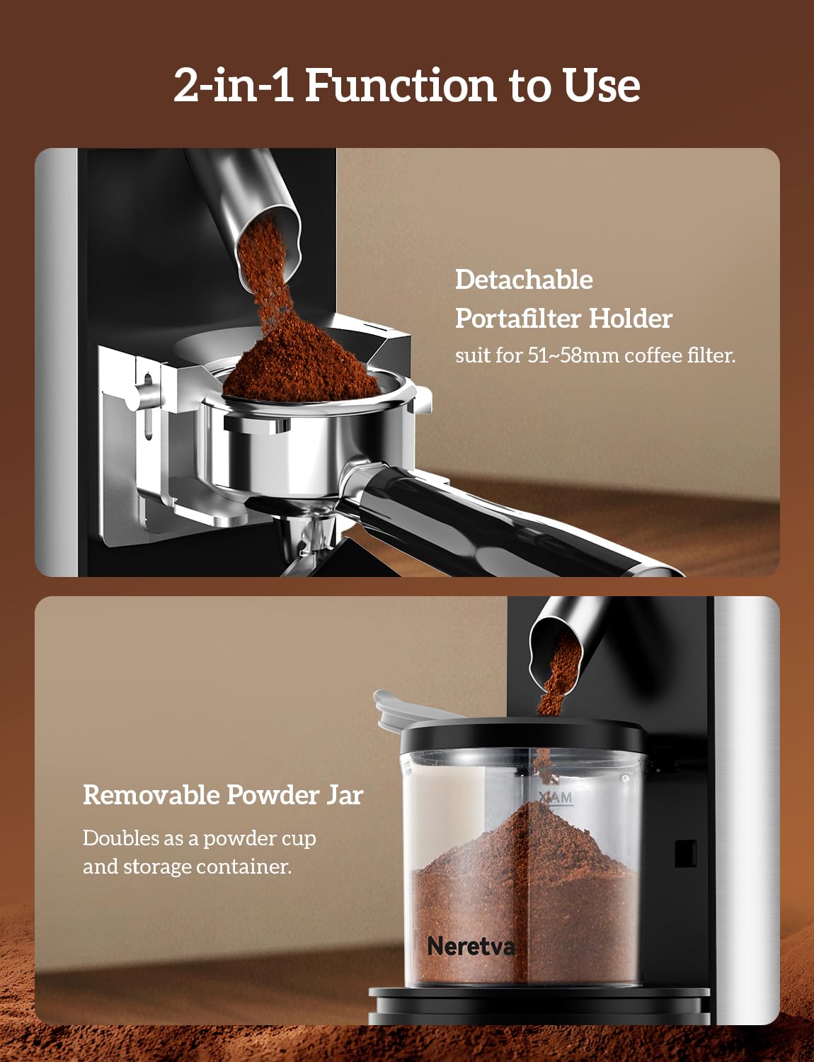 Stainless Steel Espresso Grinder with Portafilter Holder R56577
