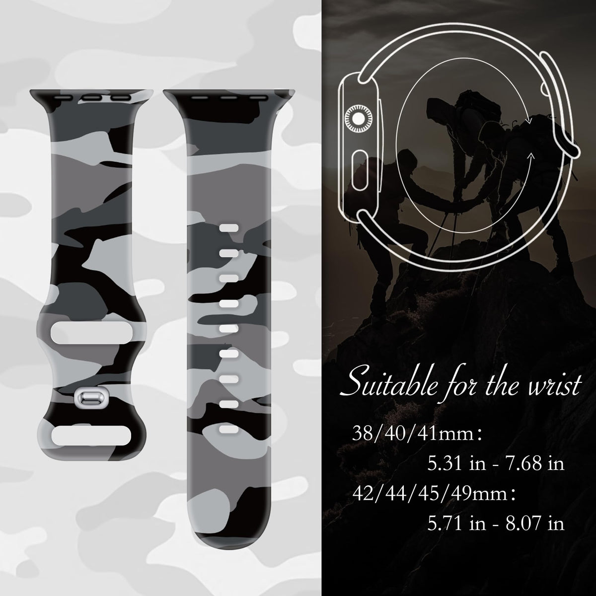 Camo Silicone Band for Apple Watch 38mm 40mm 41mm 42mm I443