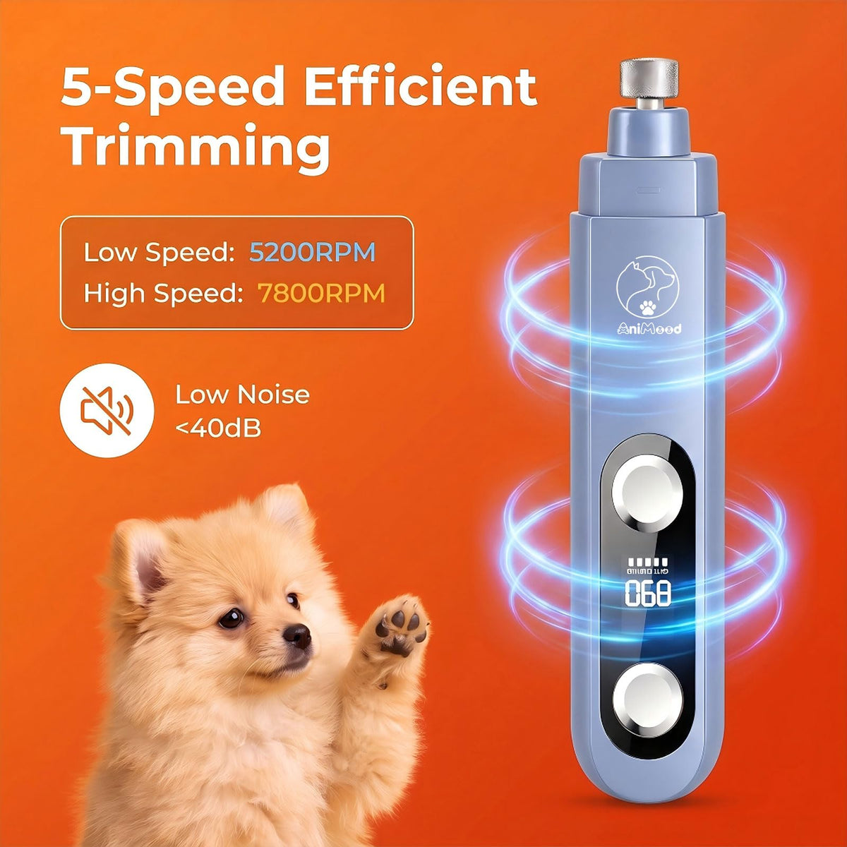 5-Speed Ultra Quiet Dog Nail Grinder with LED Light K566061