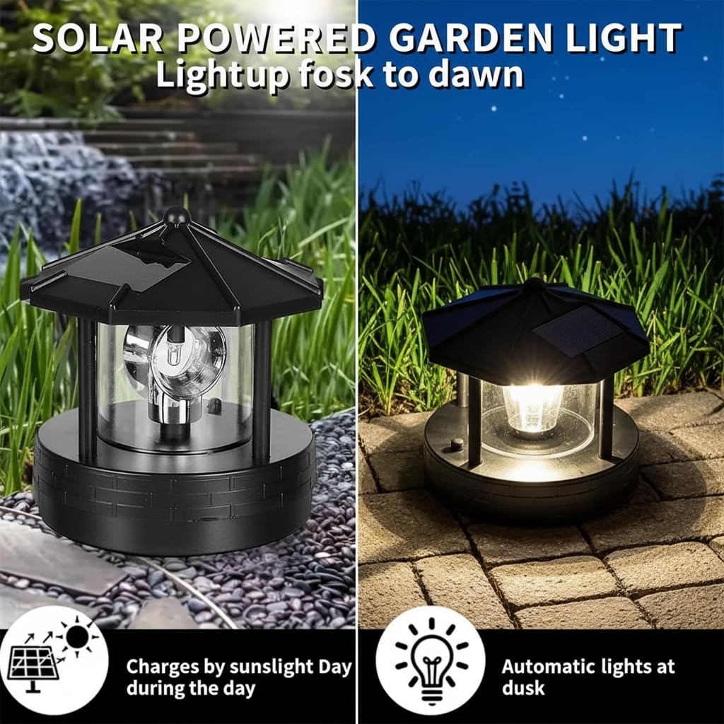Solar Lighthouse Lamp with Rotating Beacon IP44 Waterproof LED Light D9536