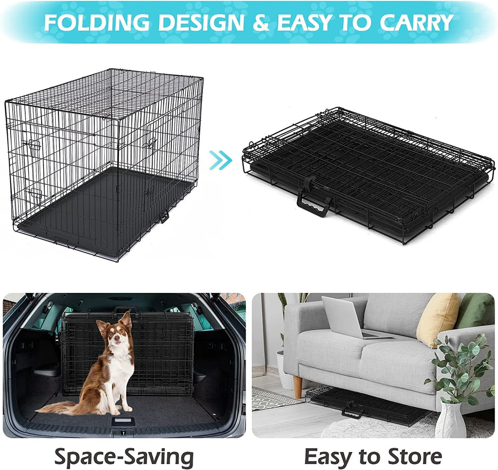 48" Foldable Metal Dog Cage with Removable Tray J8871
