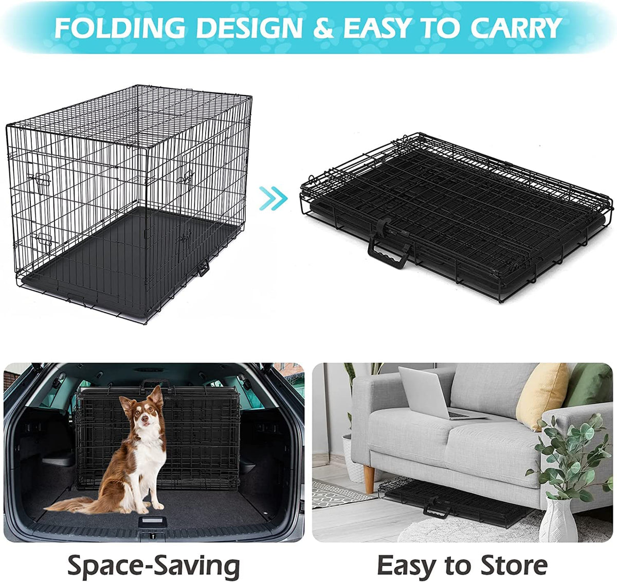 48" Foldable Metal Dog Cage with Removable Tray J8871