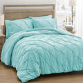 King Size Aqua Blue Pintuck Comforter Set D669268