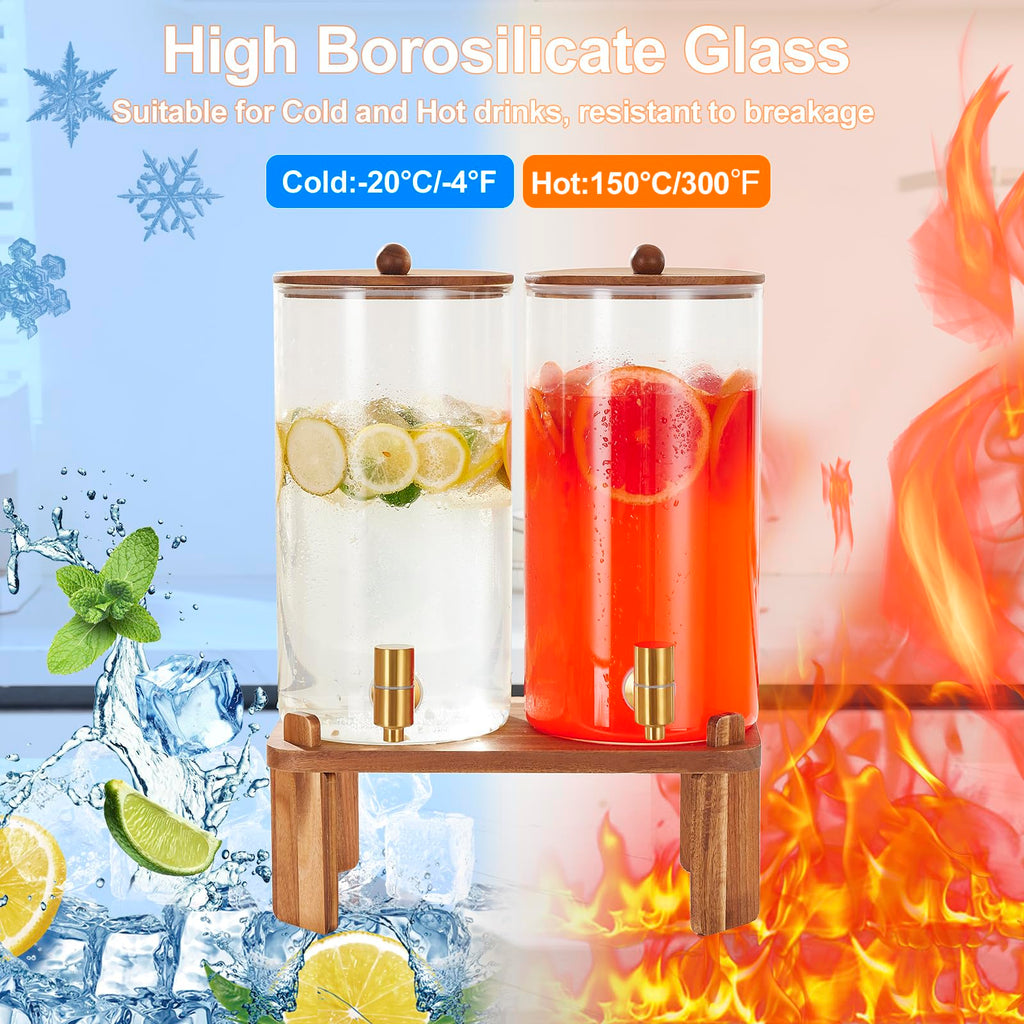 2pcs 1.5 Gallon Glass Drink Dispenser with Wood Stand Q207