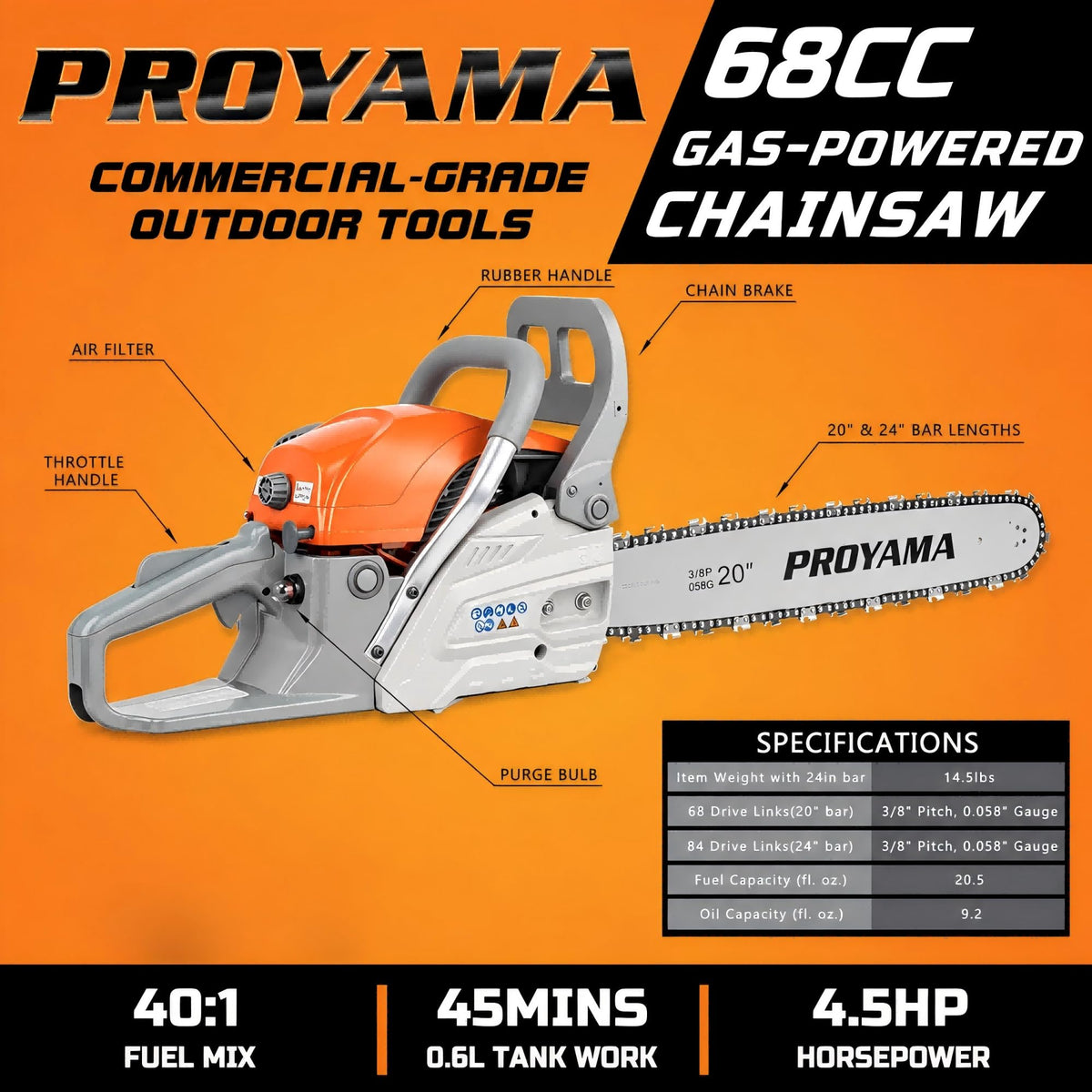 68CC Gas Powered Chainsaw R31494