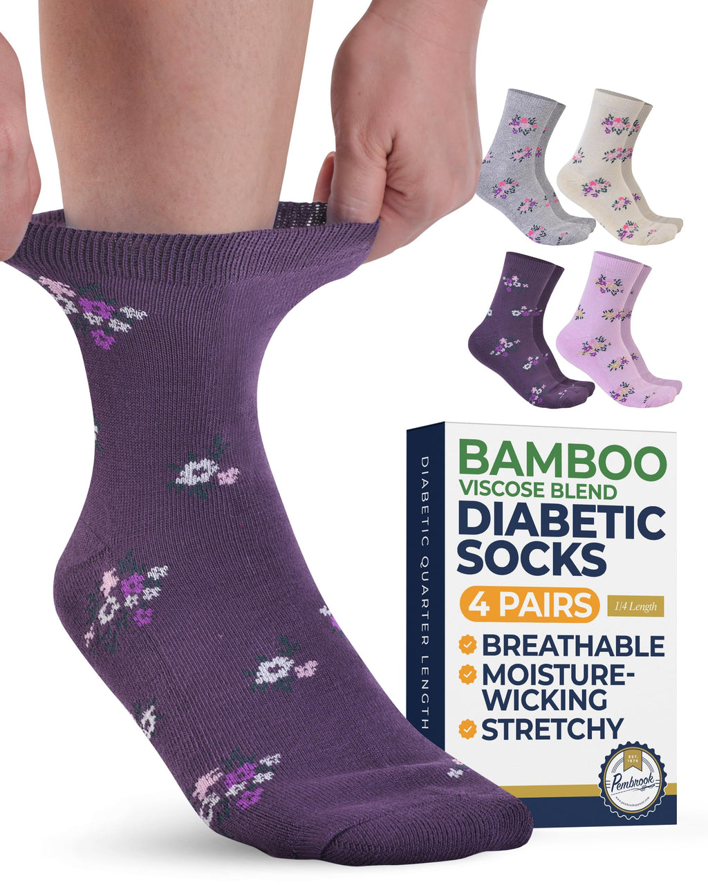 Breathable Bamboo Viscose Ankle Diabetic Socks 4 Pairs N16898