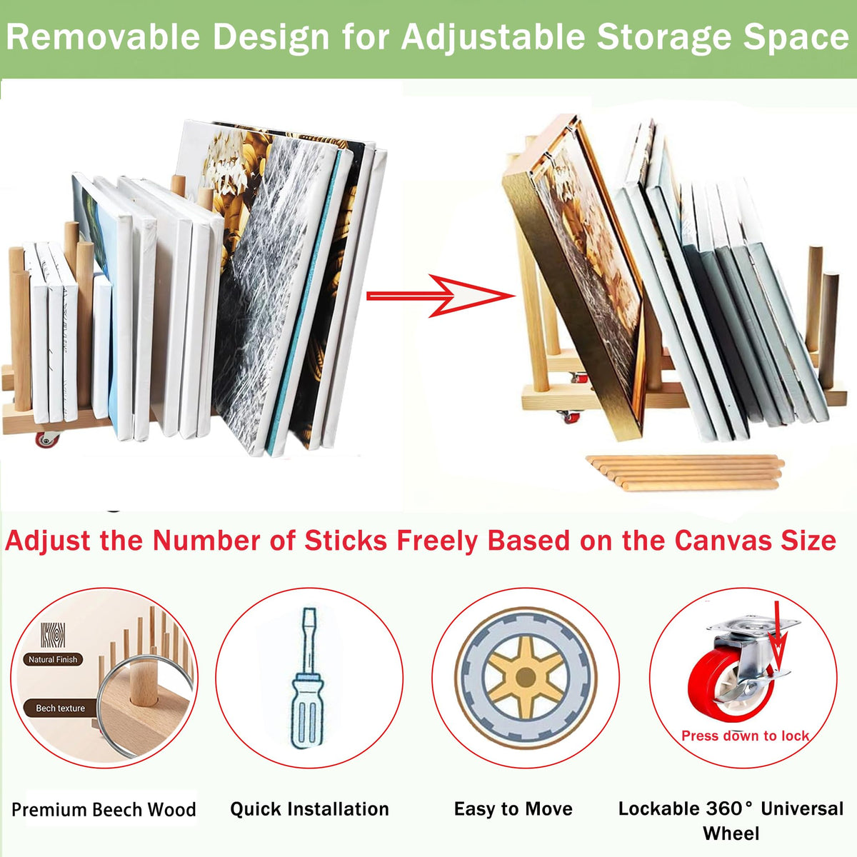 Artwork Storage Rack with Brake Caster Wheels 12in P751629
