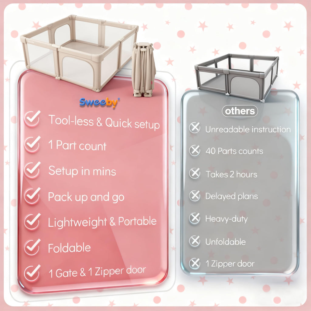 Light Khaki Foldable Baby Playpen P40133