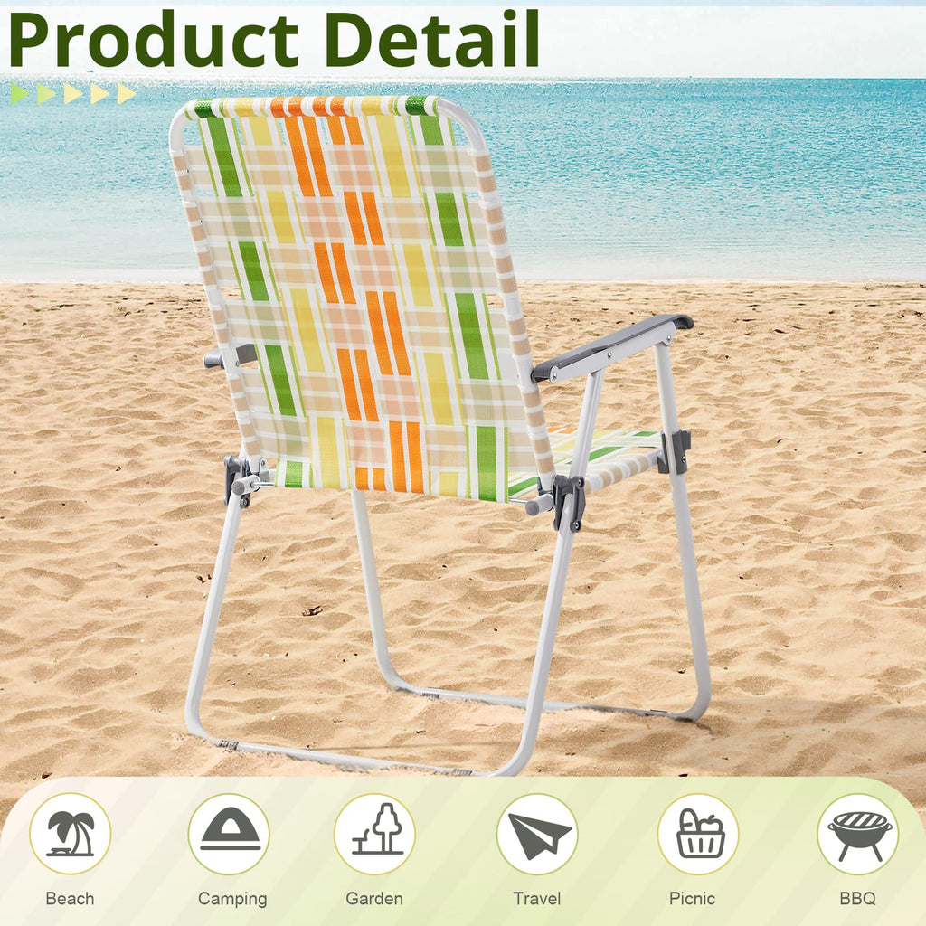 Yellow & Green Webbed Lawn Chairs Set of 2 B9457