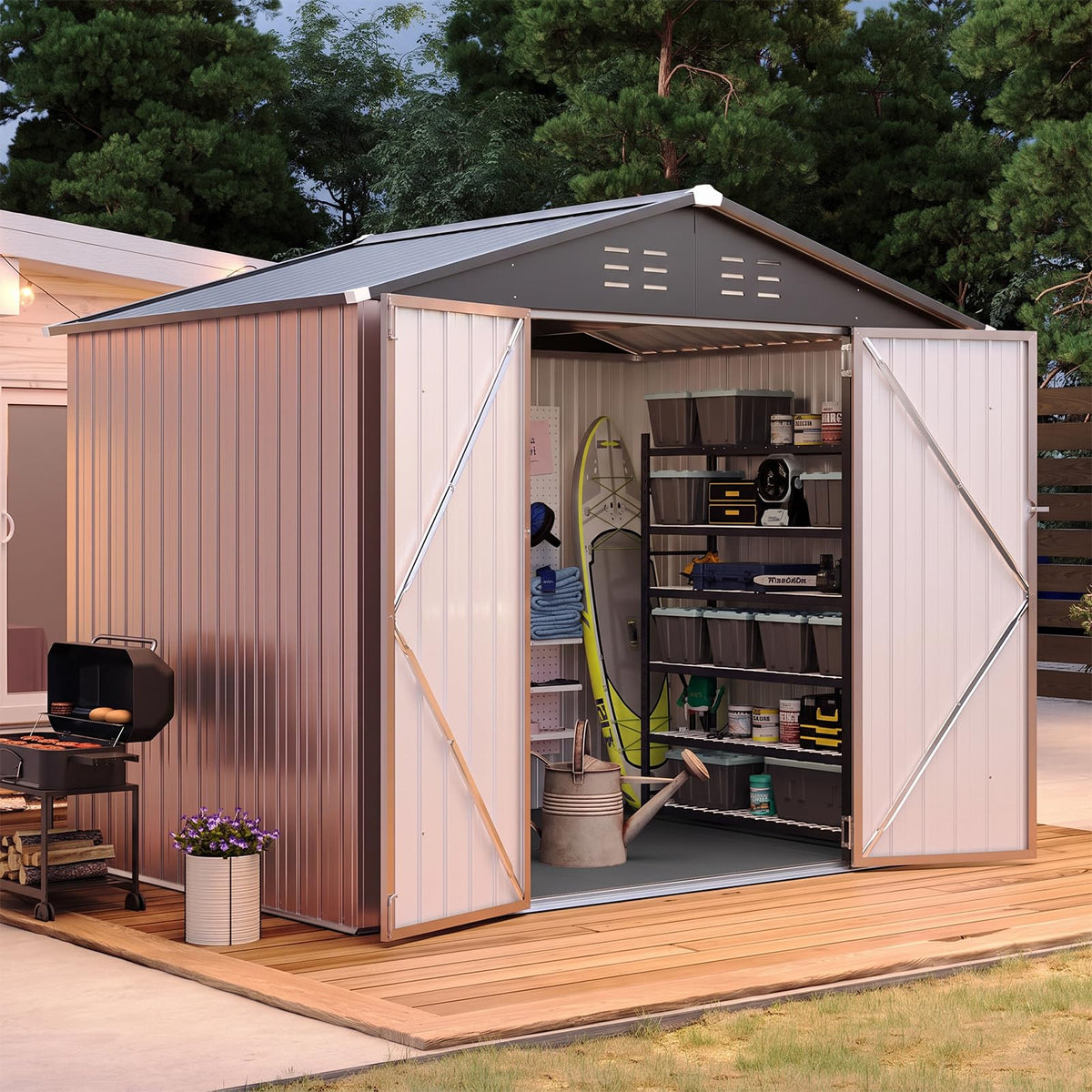Brown Galvanized Steel Outdoor Storage Shed M353266