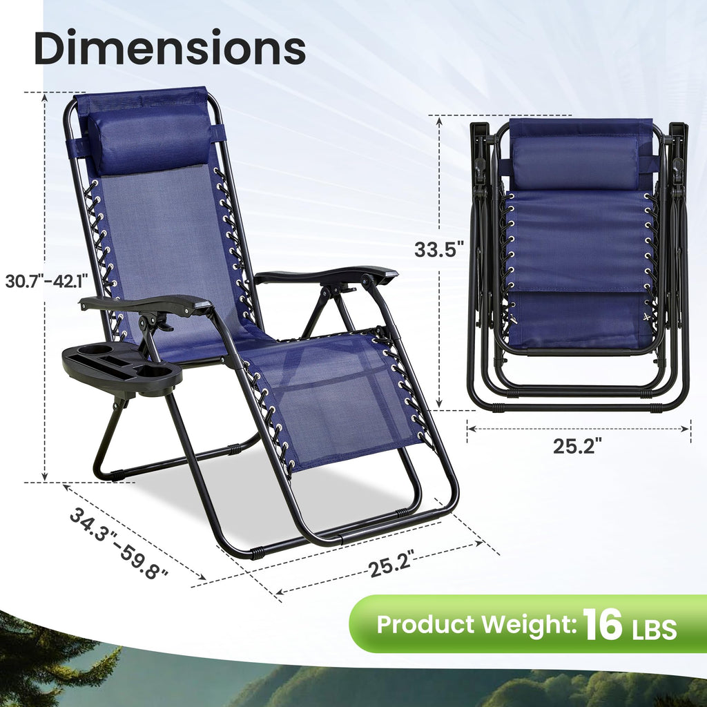 2-Pack Navy Blue Zero Gravity Lounge Chair Recliners V656
