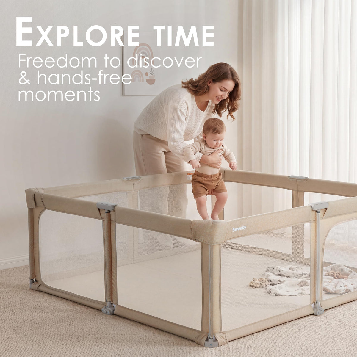 Light Khaki Foldable Baby Playpen P40133