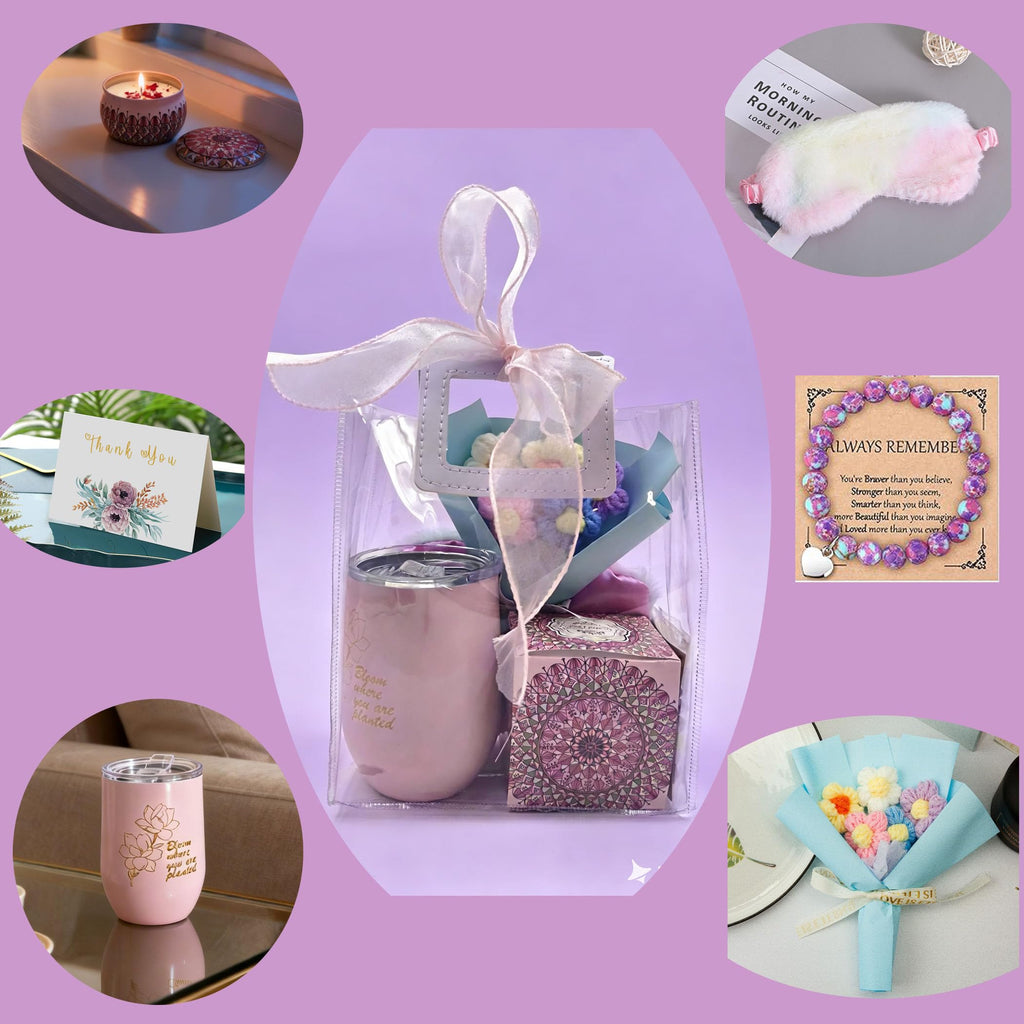 Spa Gift Set with Insulated Tumbler, Candle, Sleep Mask & Flower Bouquet Q457722