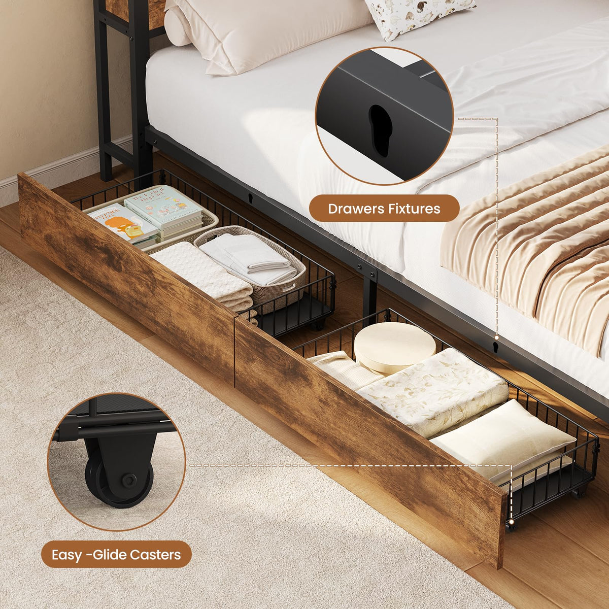 Twin Corner Bed Frame with Mattress and 2 Storage Drawers O511