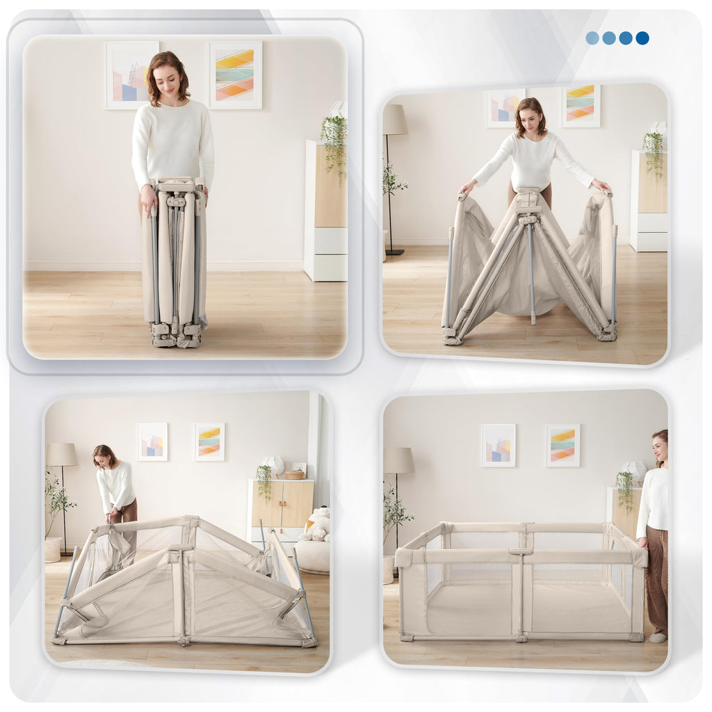 Light Khaki Foldable Baby Playpen P40133
