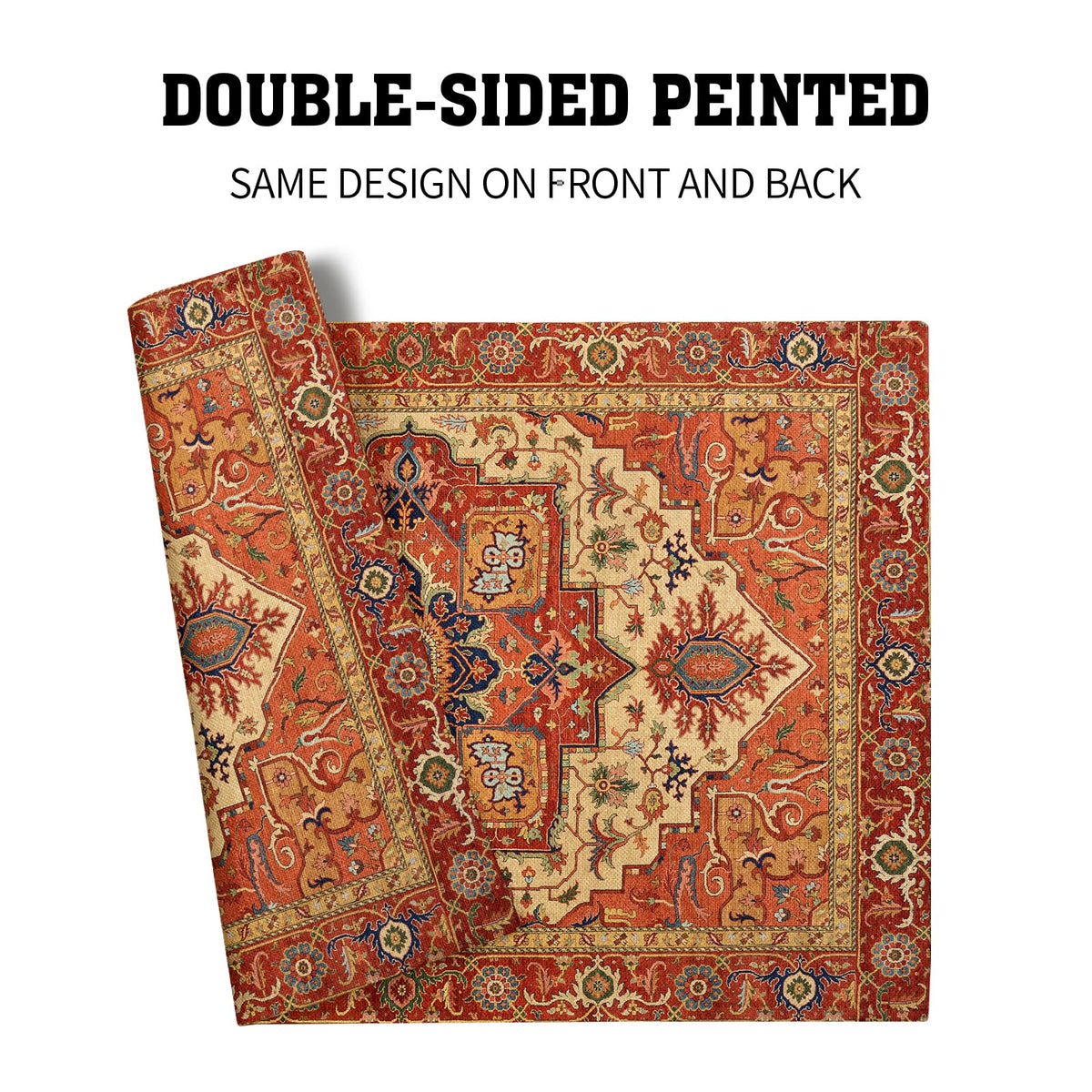 Boho Ethnic Placemats Set of 4 Orange Brown Retro Flower Linen 12"x18" A252