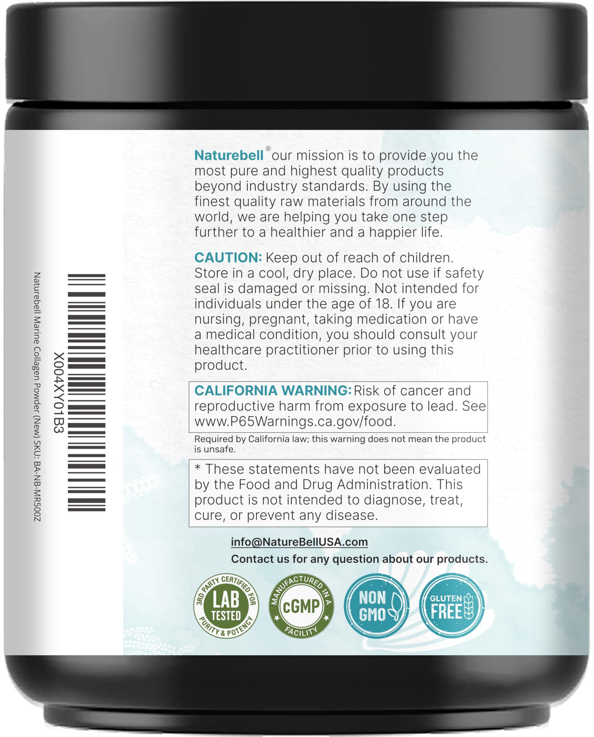 Marine Collagen Powder, 500g Hydrolyzed Type I & III Peptides, Unflavored J395