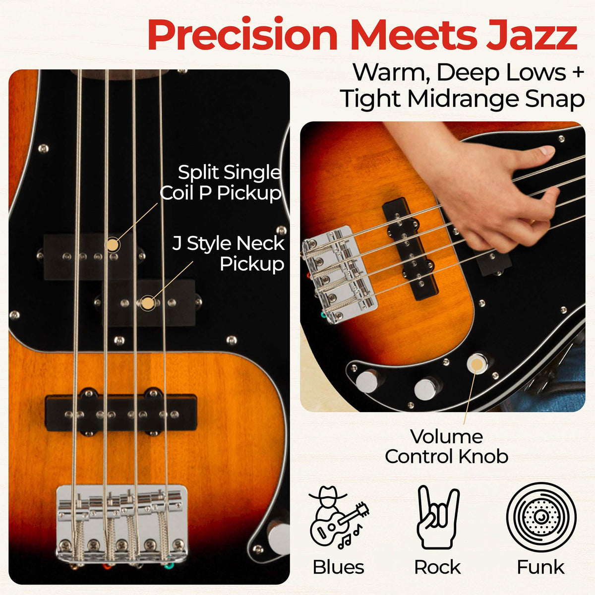 3-Color Sunburst Precision Bass with Amplifier, Cable, Gig Bag, Tuner, Strap U8720
